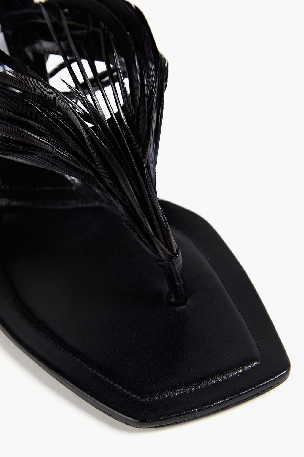 ALEXANDER WANG 아이비 85 페더 장식 가죽 샌들