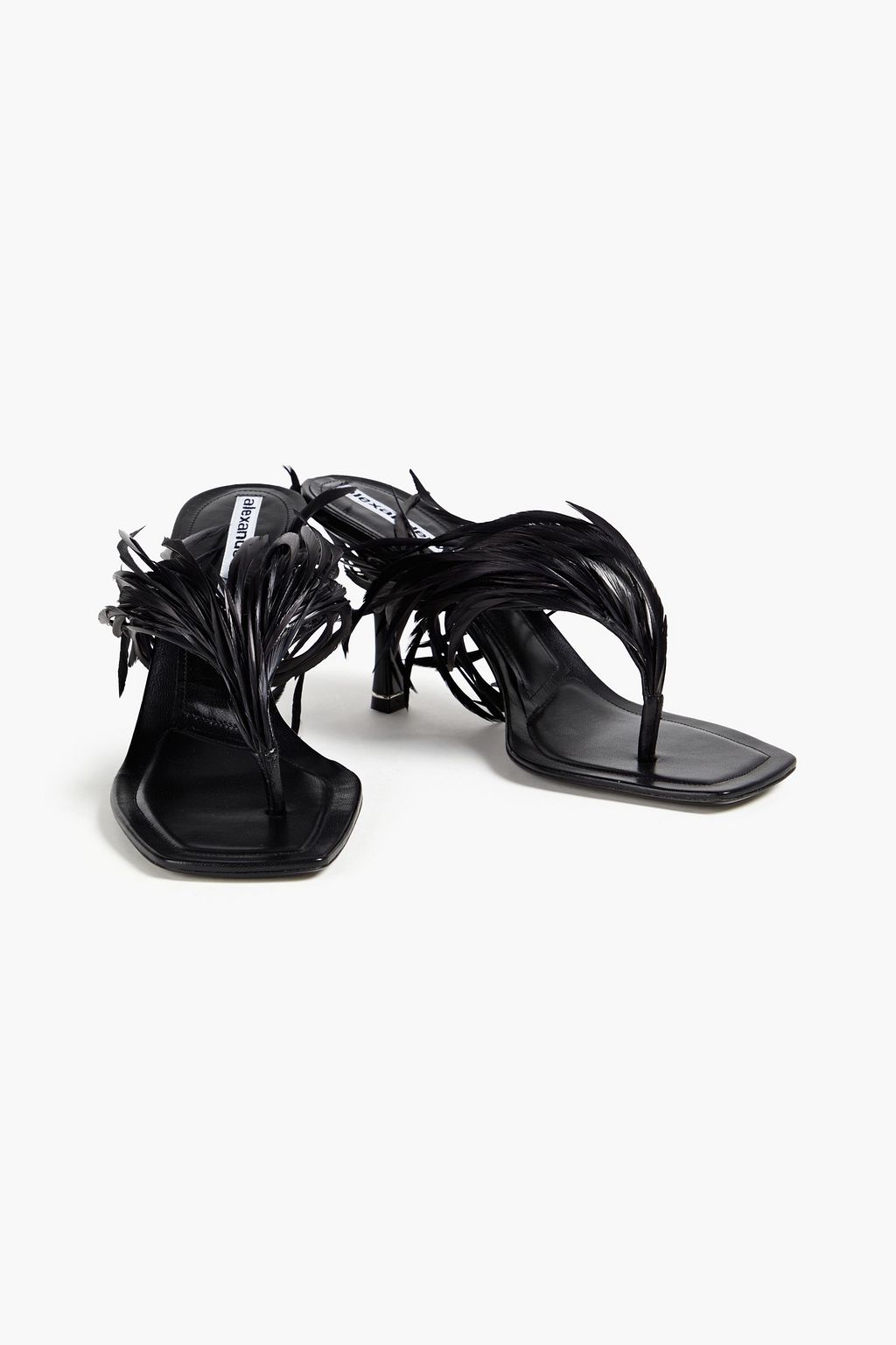 ALEXANDER WANG 아이비 85 페더 장식 가죽 샌들