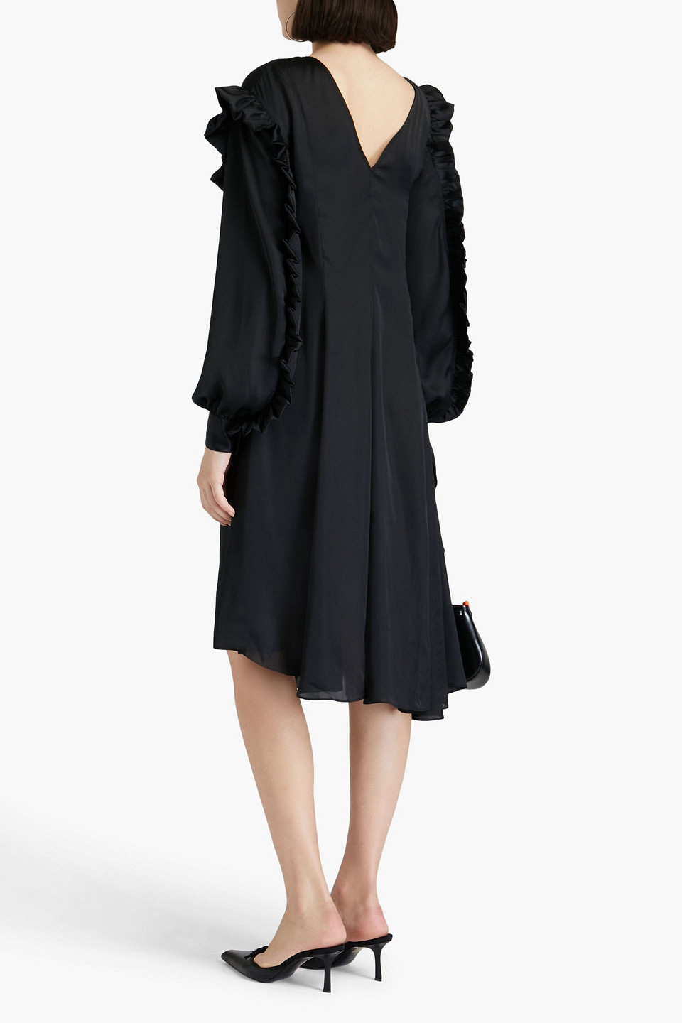 Shop Remain Birger Christensen Ruffled Satin Midi Dress In Black