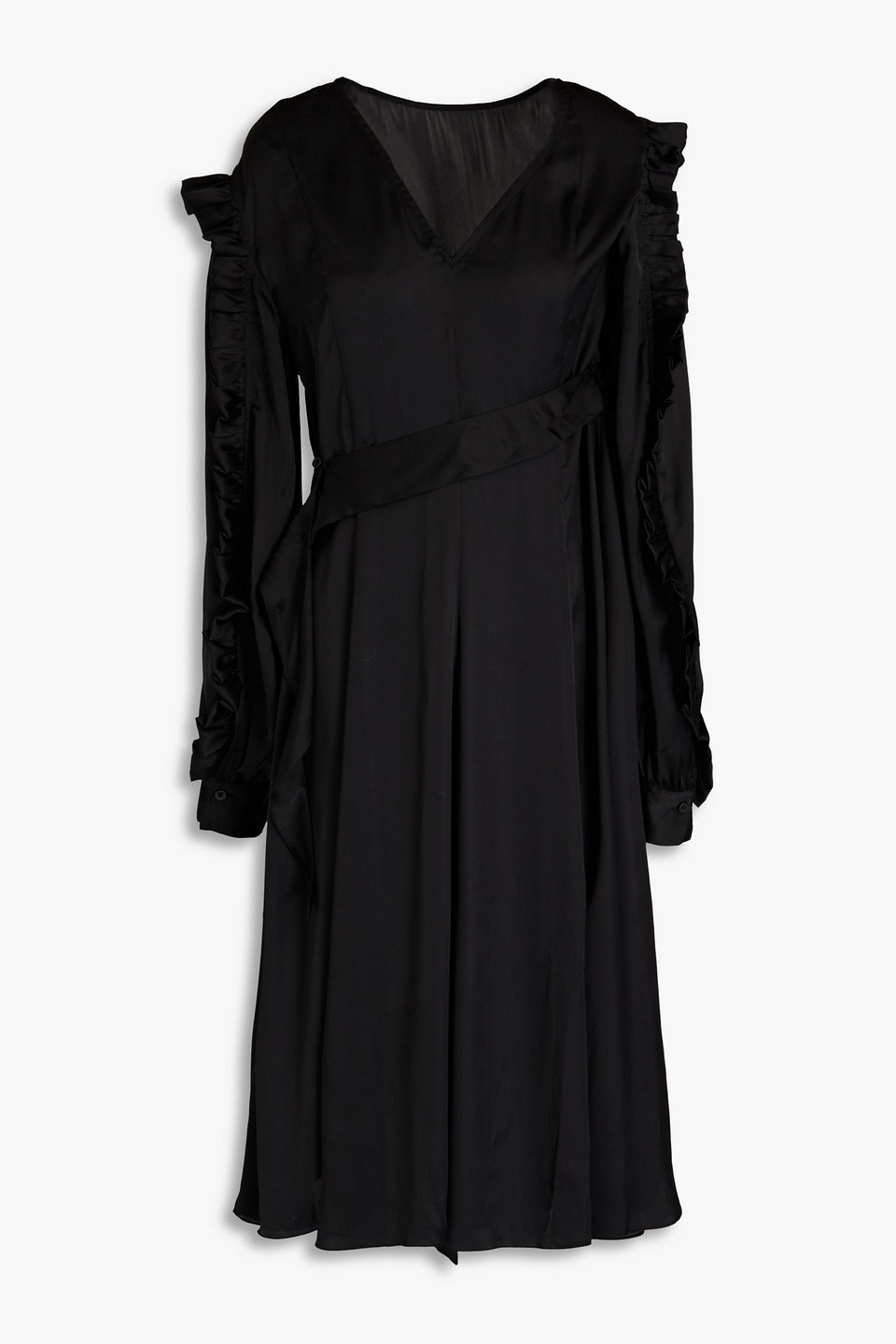 Remain Birger Christensen Ruffled Satin Midi Dress In Black