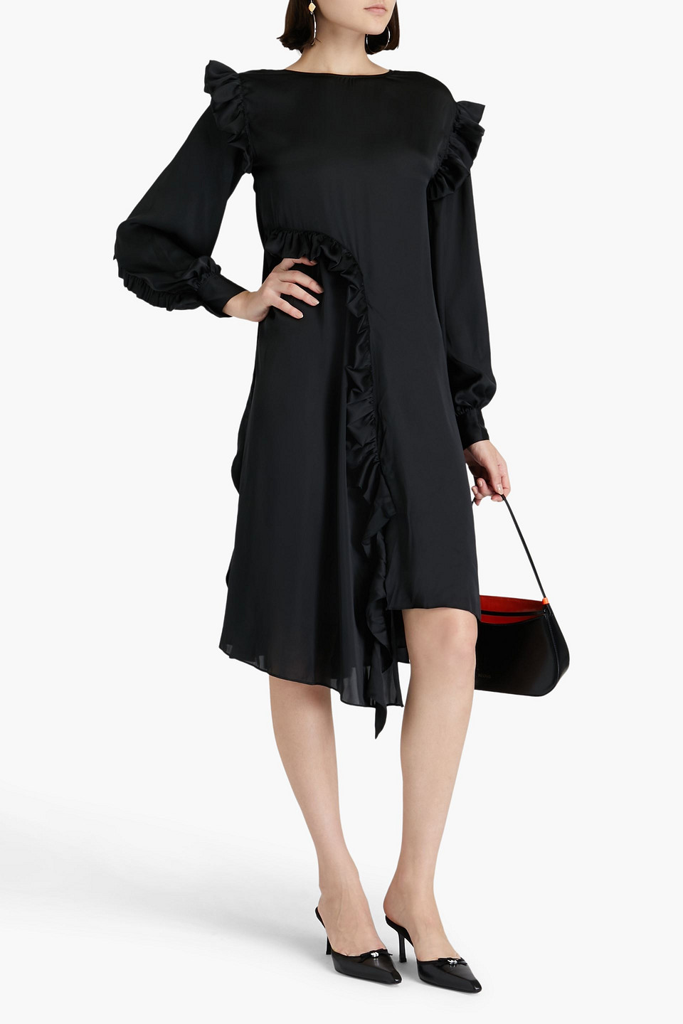 Shop Remain Birger Christensen Ruffled Satin Midi Dress In Black