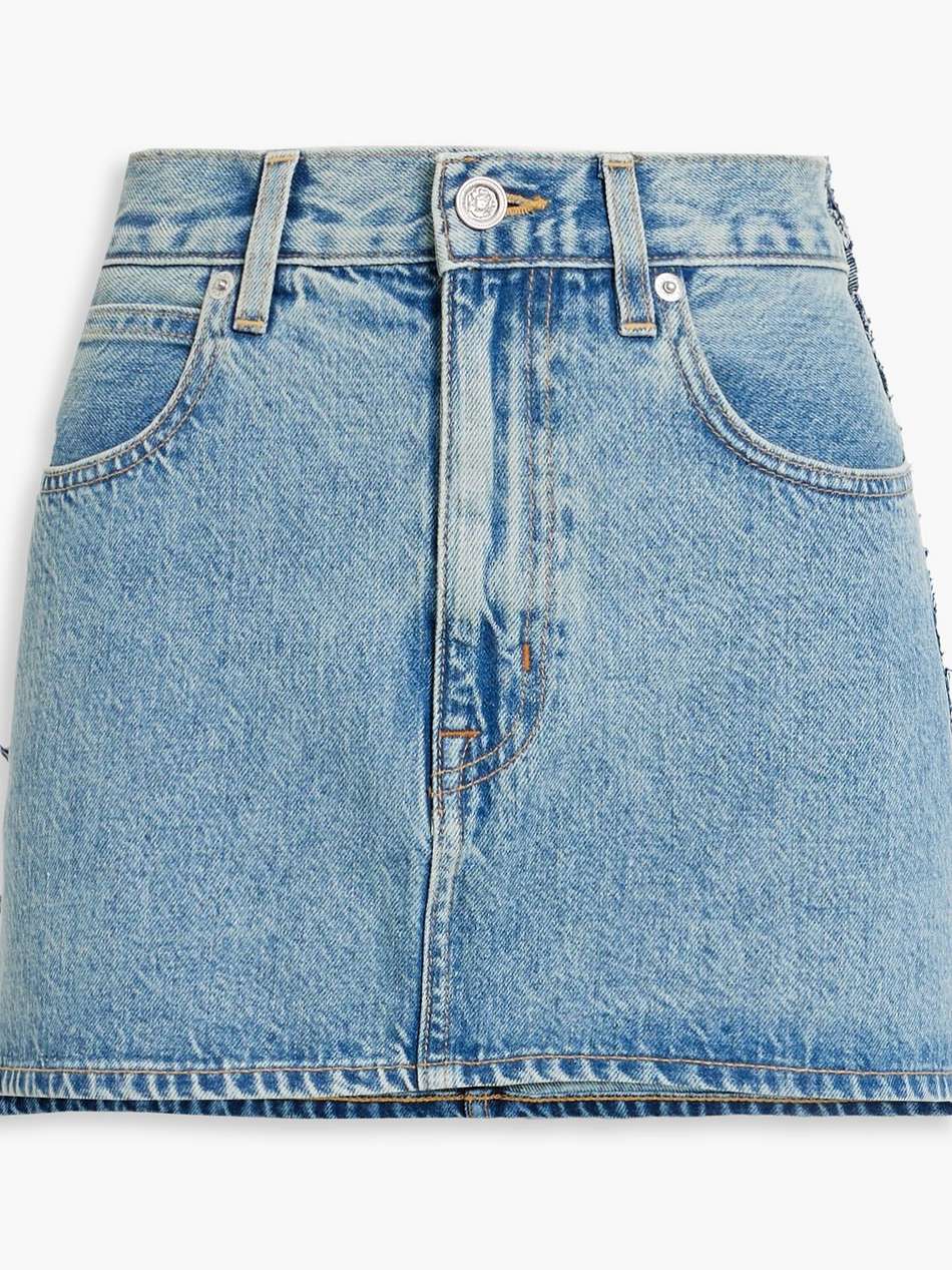 re-work paneled denim mini skirt