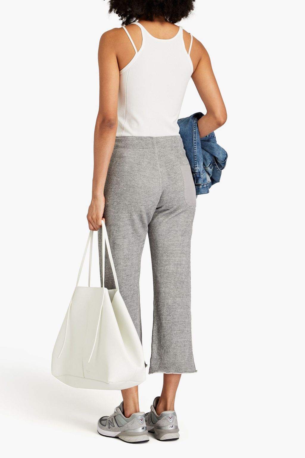 NILI LOTAN Cropped cotton-blend fleece track pants