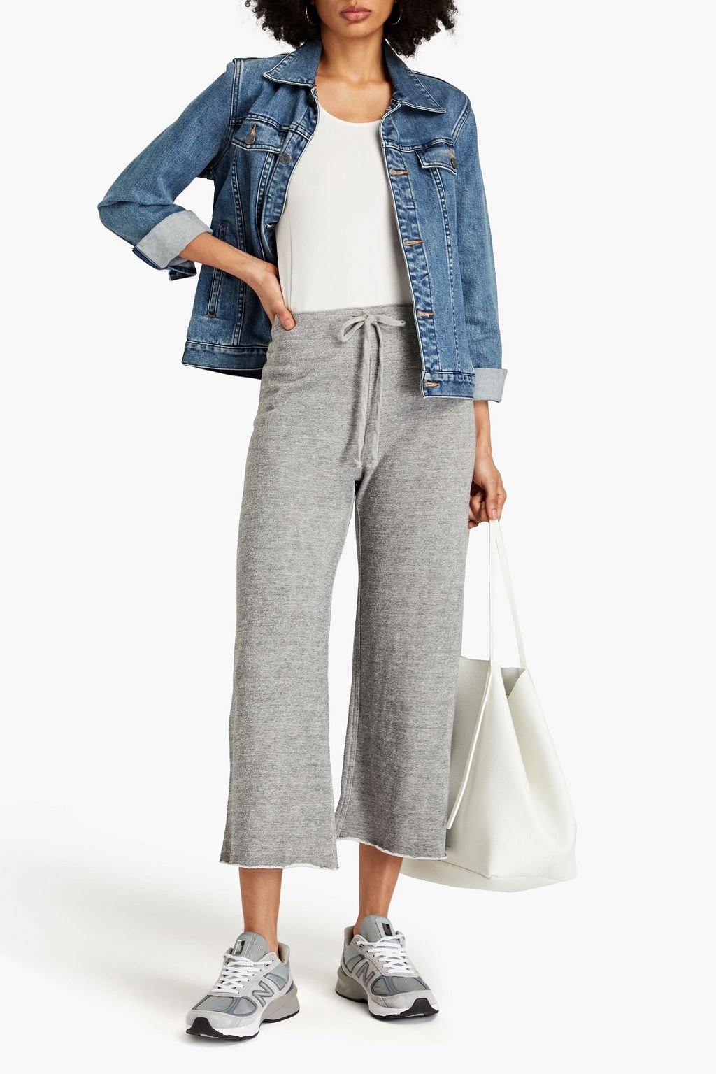 NILI LOTAN Cropped cotton-blend fleece track pants