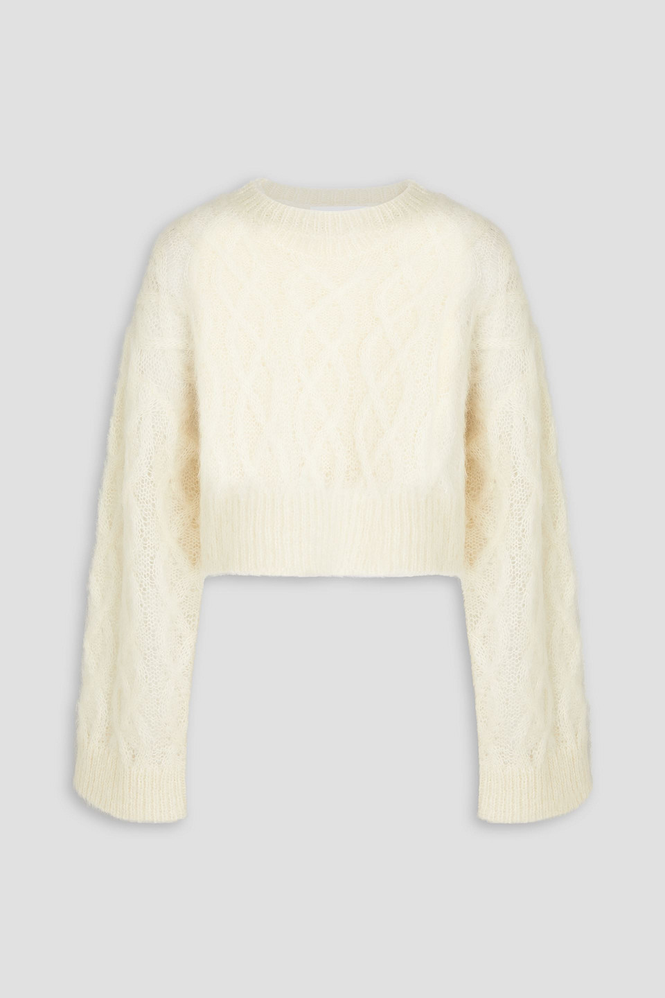 Remain Birger Christensen Cropped Cable-knit Mohair-blend Jumper In Ecru