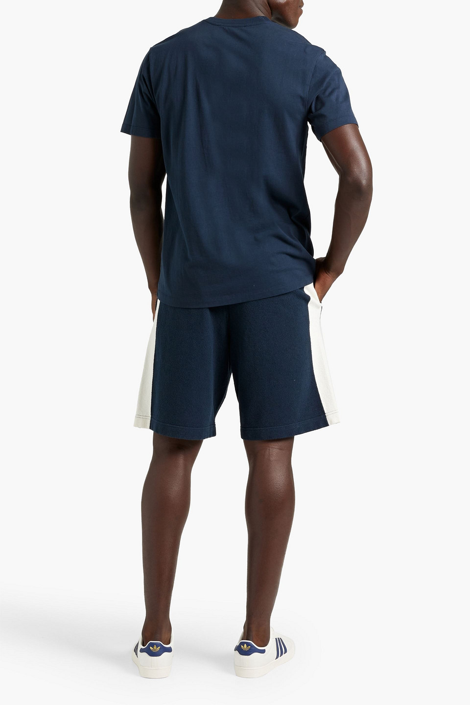 Rag & Bone Axel Striped Cotton-blend Terry Drawstring Shorts In Navy