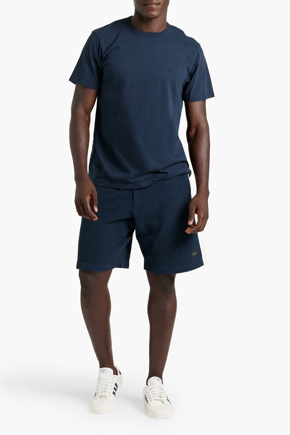 Rag & Bone Axel Striped Cotton-blend Terry Drawstring Shorts In Navy