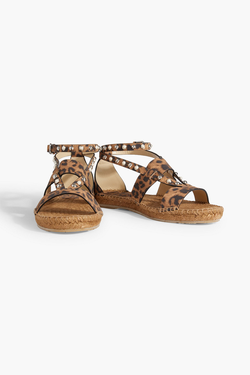 Shop Jimmy Choo Denise Embellished Leopard-print Suede Espadrille Sandals In Animal Print