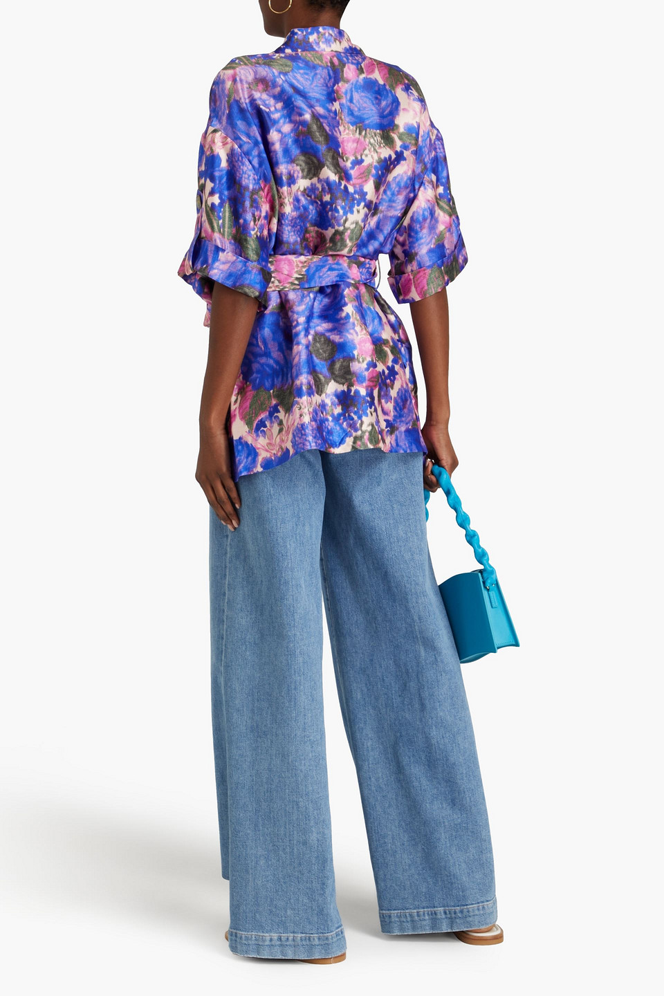 Zimmermann High Tide Floral Silk Overshirt In Hellblau