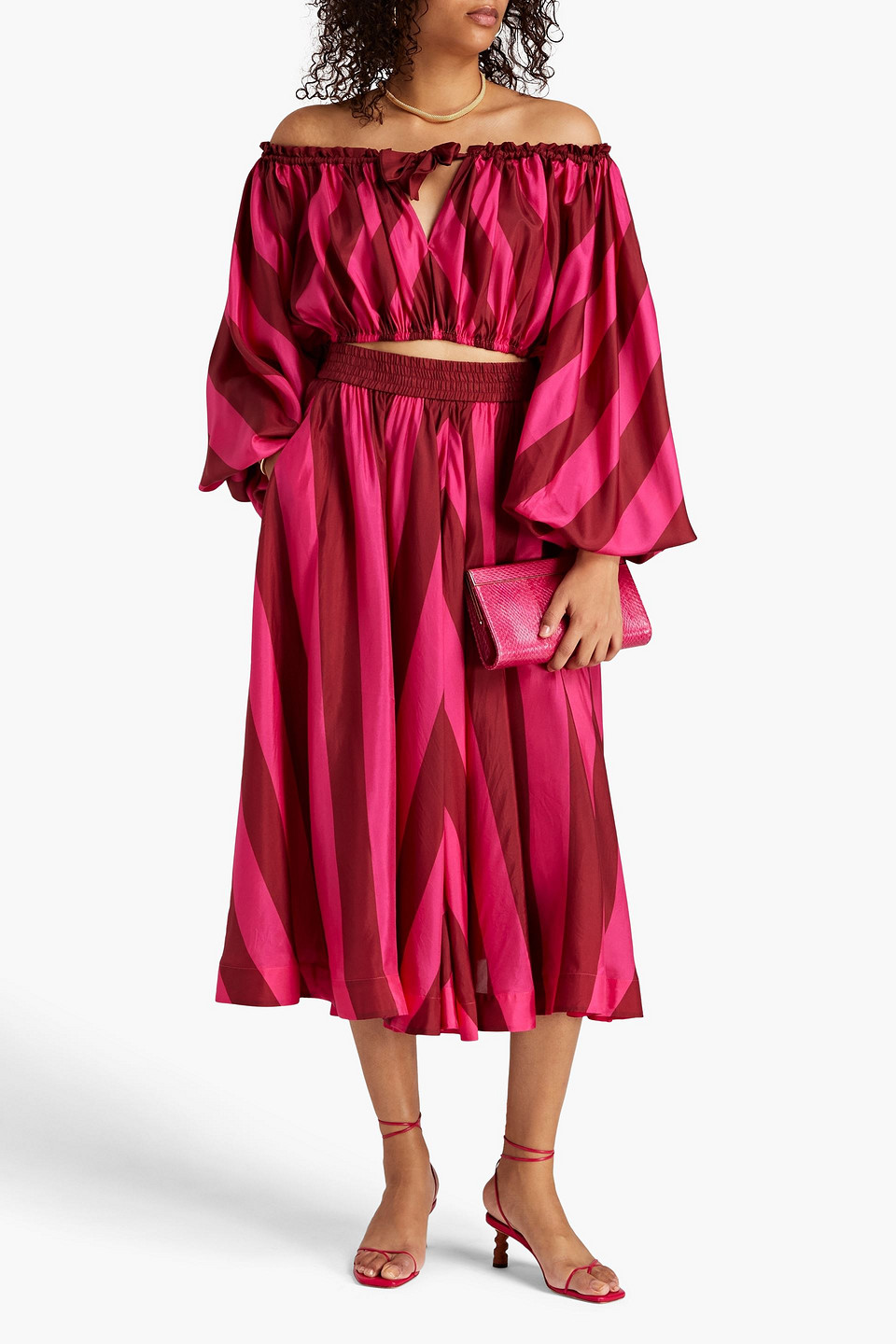 Zimmermann Two-tone Silk-voile Midi Skirt In Fuchsia
