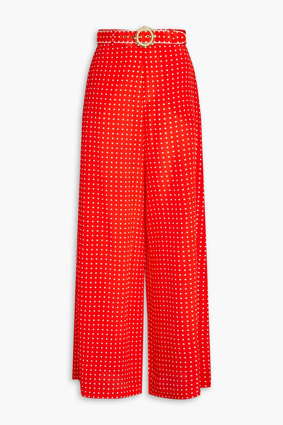 Zimmermann Belted Polka-dot Silk Crepe De Chine Wide-leg Pants In Tomatenrot