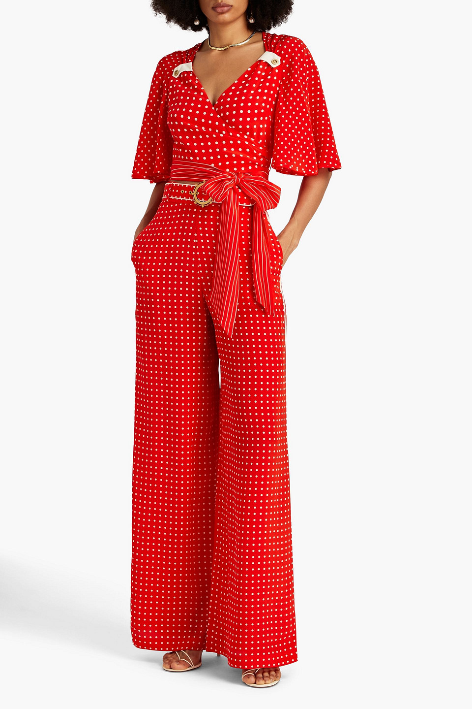 Zimmermann Belted Polka-dot Silk Crepe De Chine Wide-leg Pants In Tomatenrot