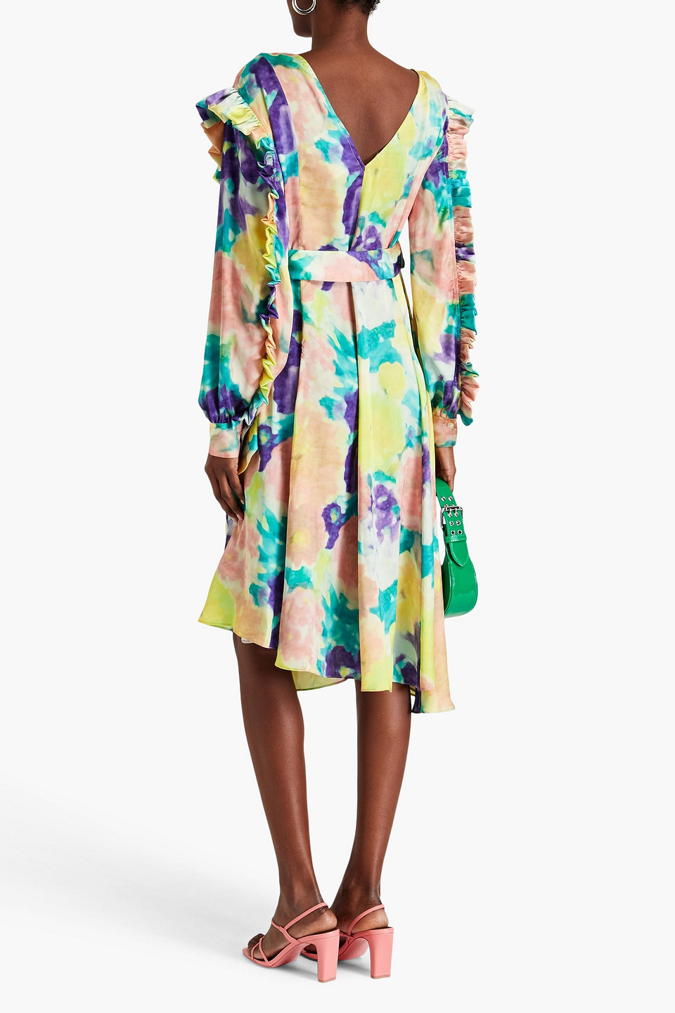 Shop Remain Birger Christensen Asymmetric Floral-print Satin Dress In Yellow