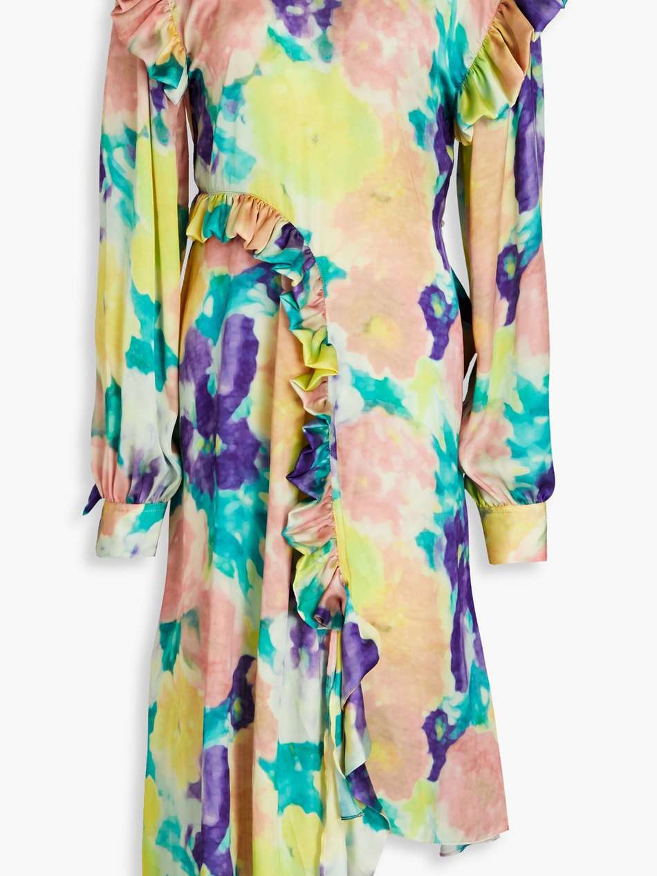 asymmetric floral-print satin dress