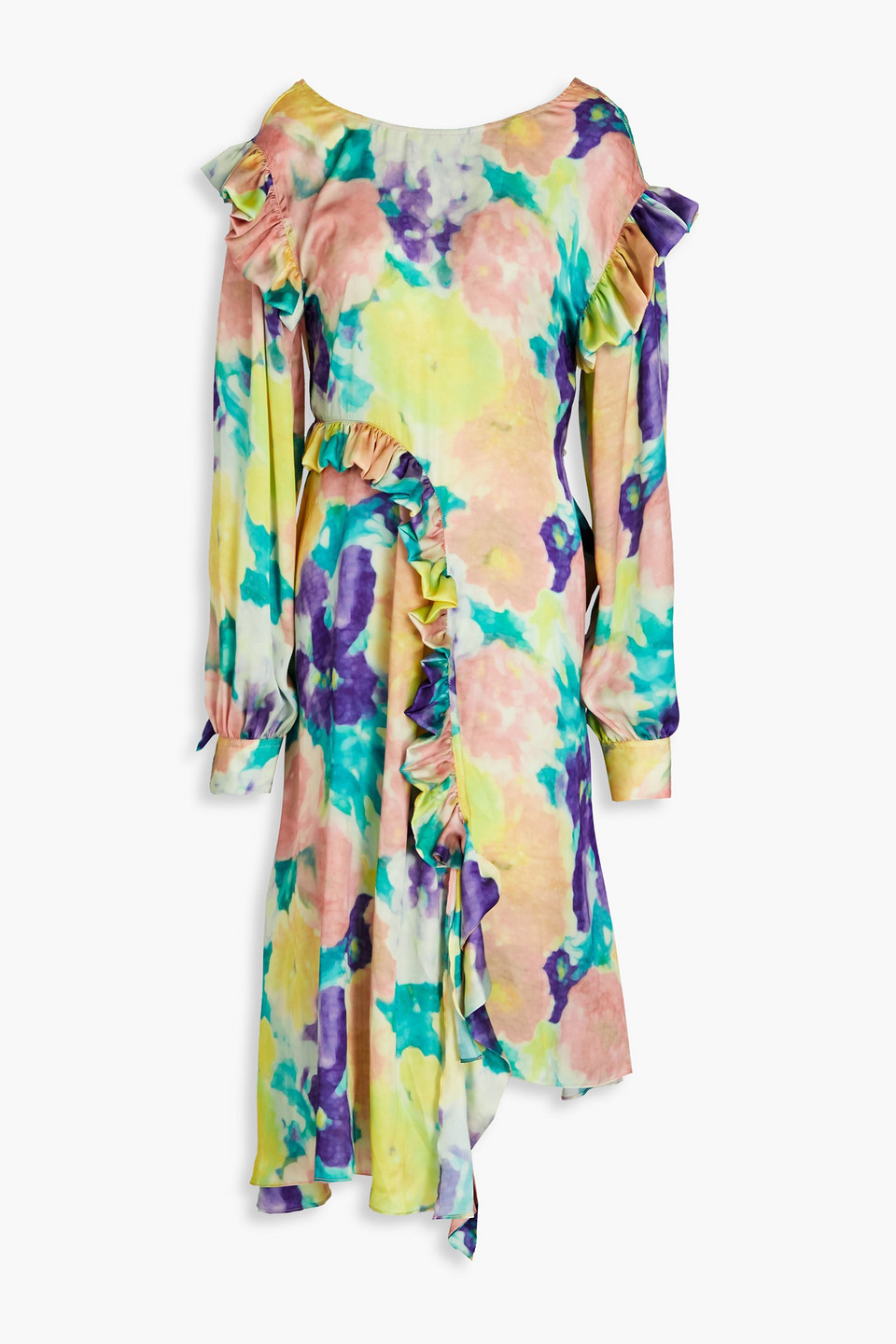 Shop Remain Birger Christensen Asymmetric Floral-print Satin Dress In Yellow