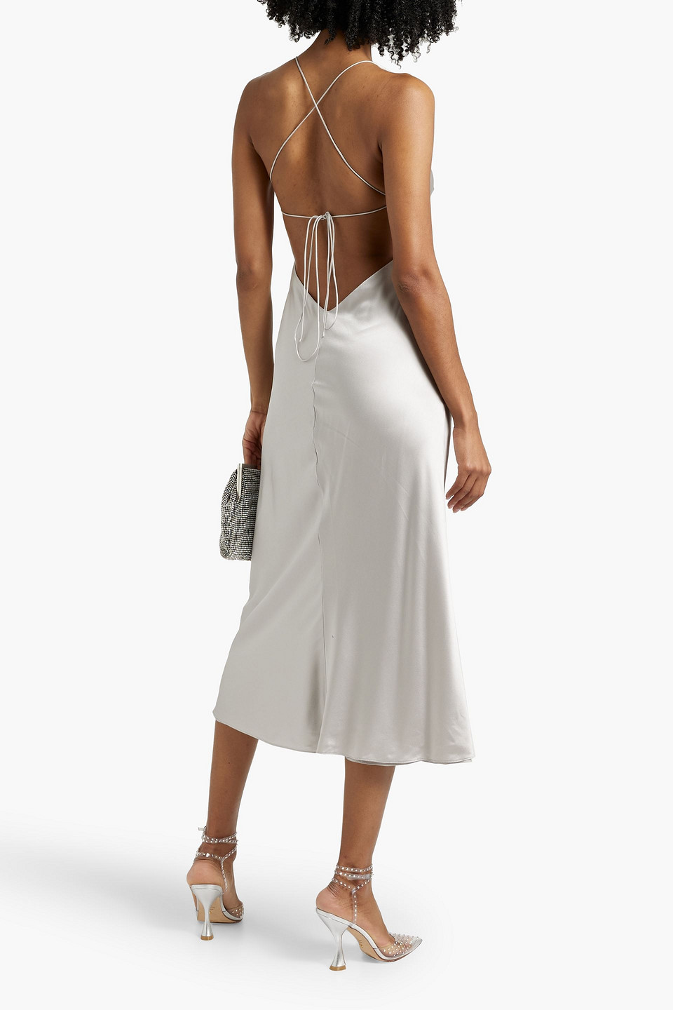 Shop Michelle Mason Cutout Silk-satin Midi Dress In Stone