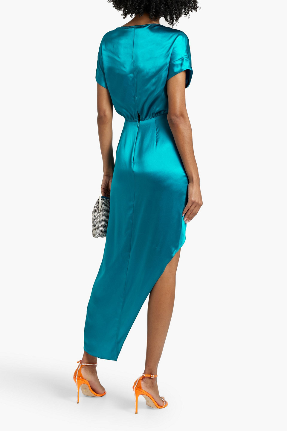 Shop Michelle Mason Wrap-effect Silk-satin Midi Dress In Teal