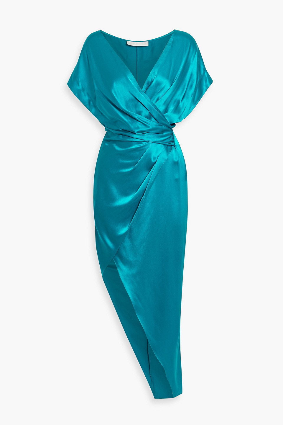 Michelle Mason Wrap-effect Silk-satin Midi Dress In Teal