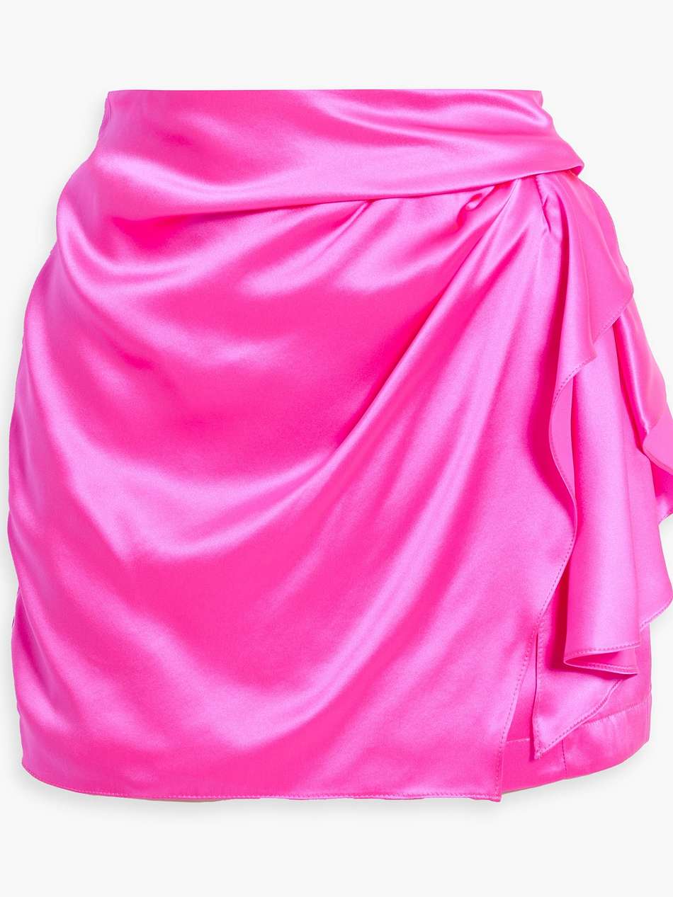 wrap-effect draped silk-satin mini skirt