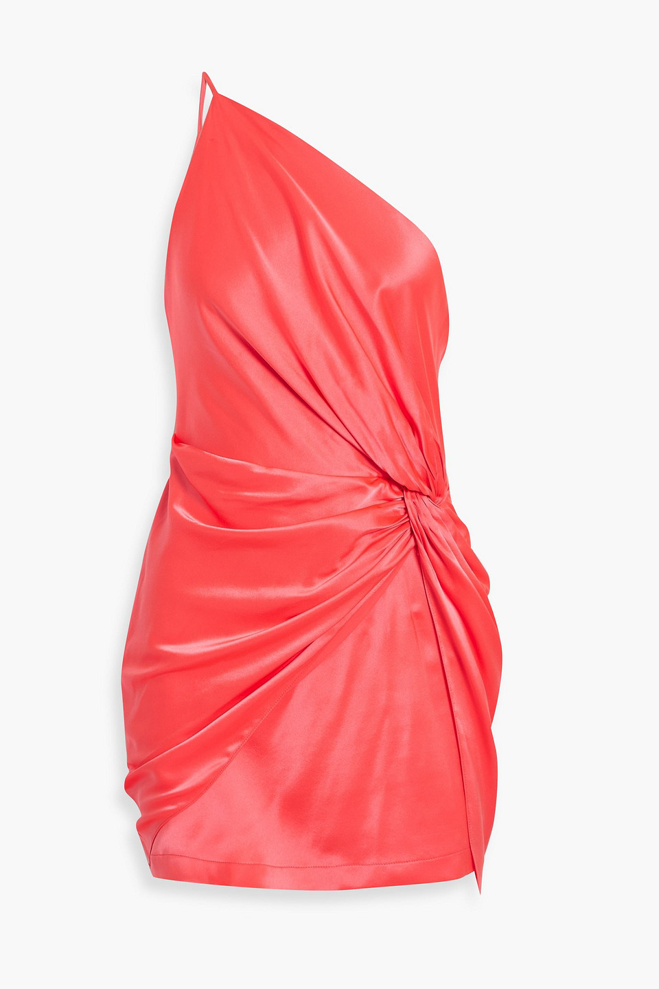 Michelle Mason One-shoulder Twisted Silk-satin Mini Dress In Coral