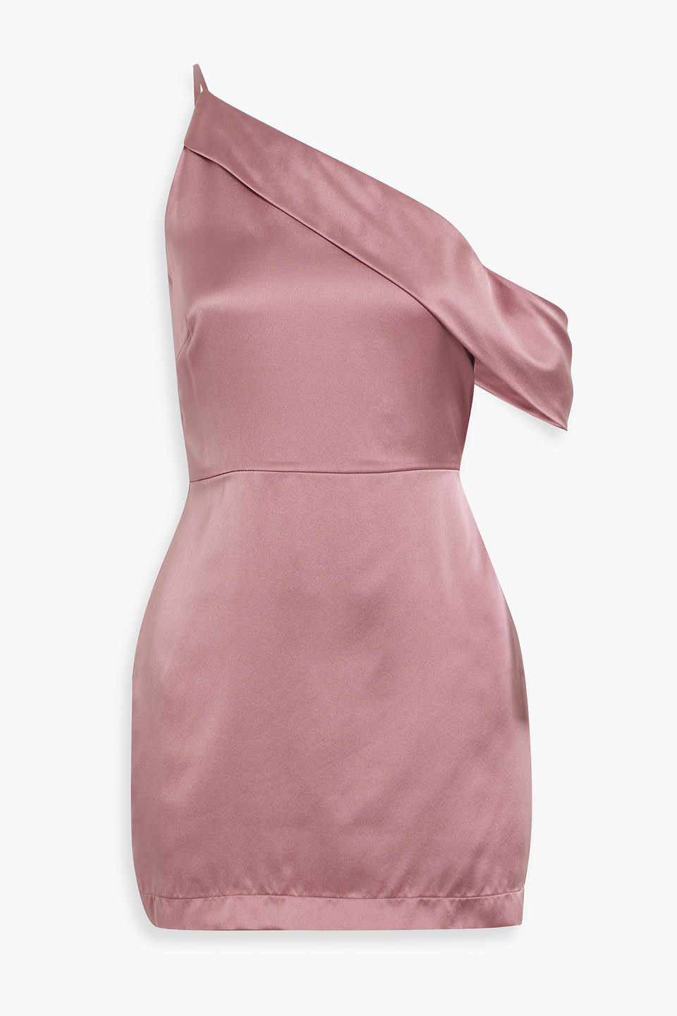 Shop Michelle Mason One-shoulder Draped Silk-satin Mini Dress In Antique Rose