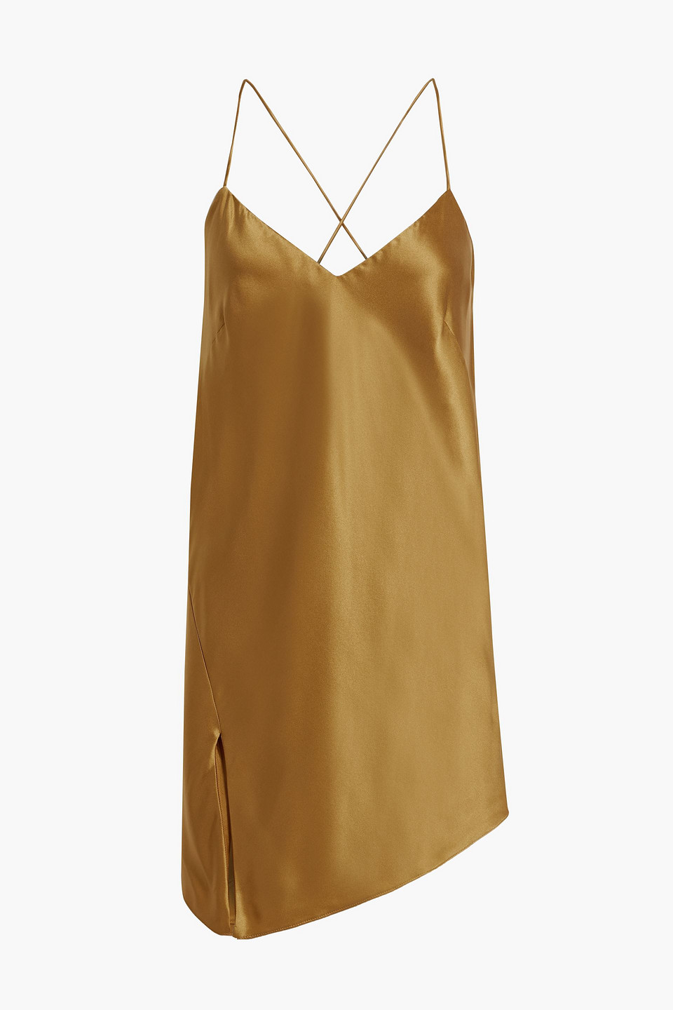 Michelle Mason Asymmetric Silk-satin Mini Slip Dress In Mustard