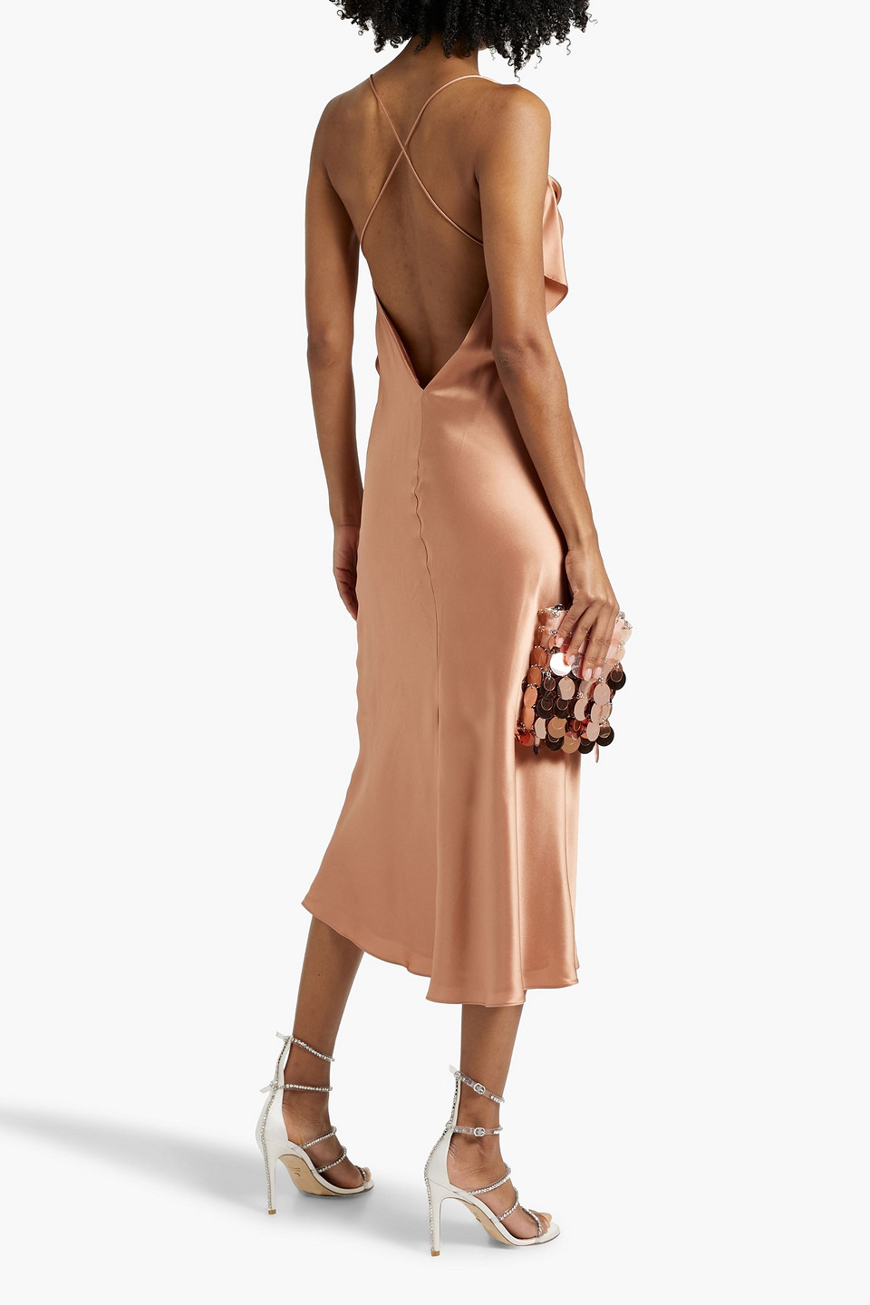 Shop Michelle Mason Draped Silk-satin Midi Slip Dress In Antique Rose