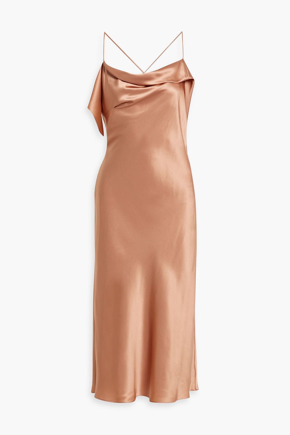 Draped silk-satin midi slip dress