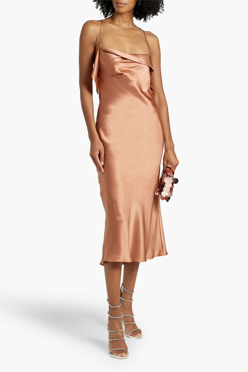 Shop Michelle Mason Draped Silk-satin Midi Slip Dress In Antique Rose