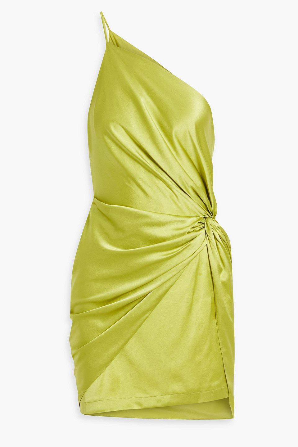 One-shoulder twisted silk-satin mini dress