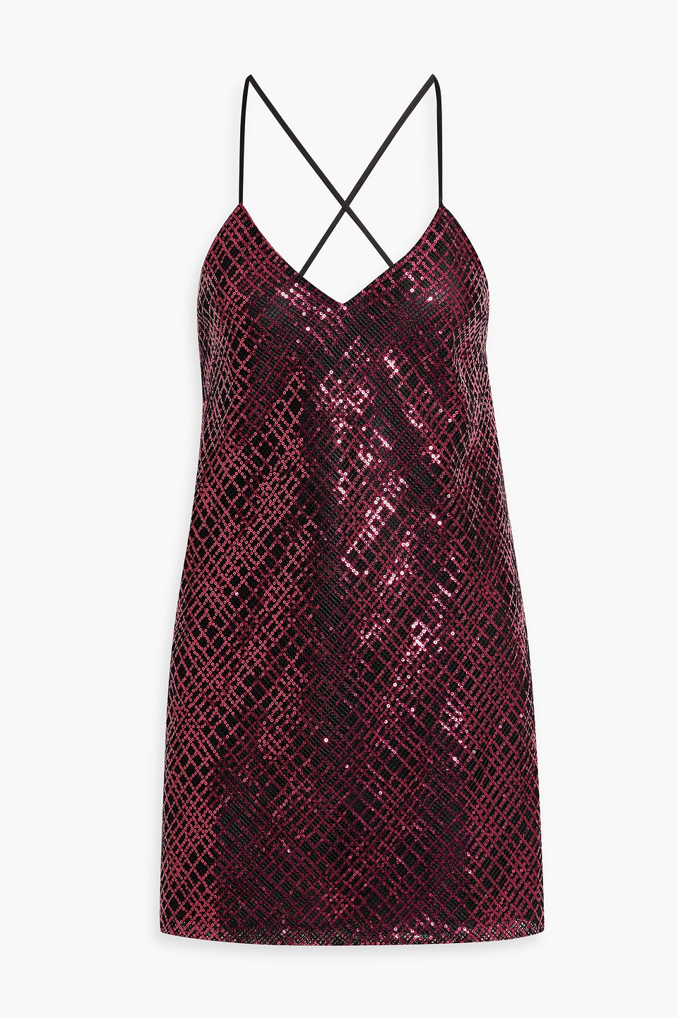 Michelle Mason Sequined Mesh Mini Slip Dress In Fuchsia