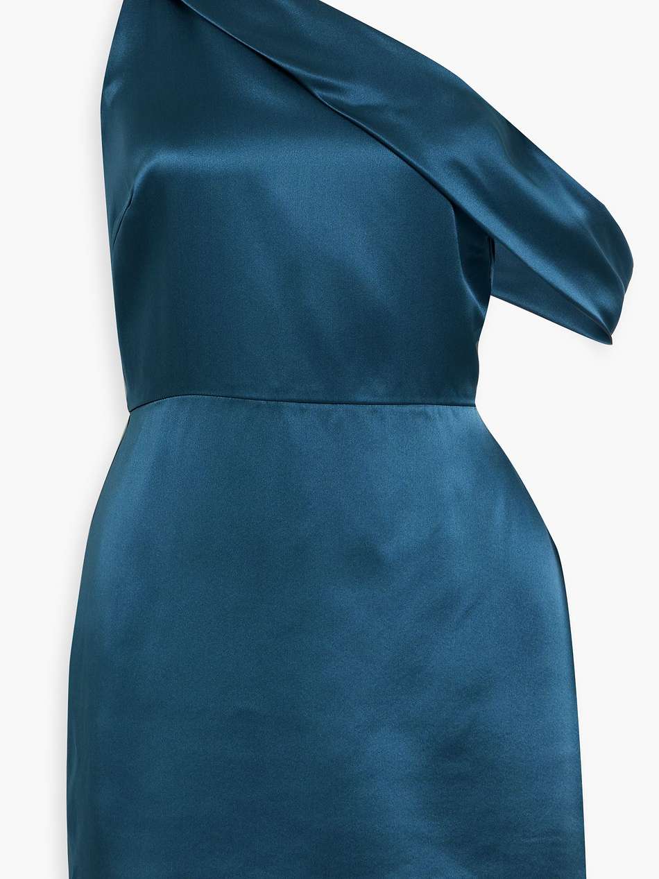 one-shoulder draped silk-satin mini dress