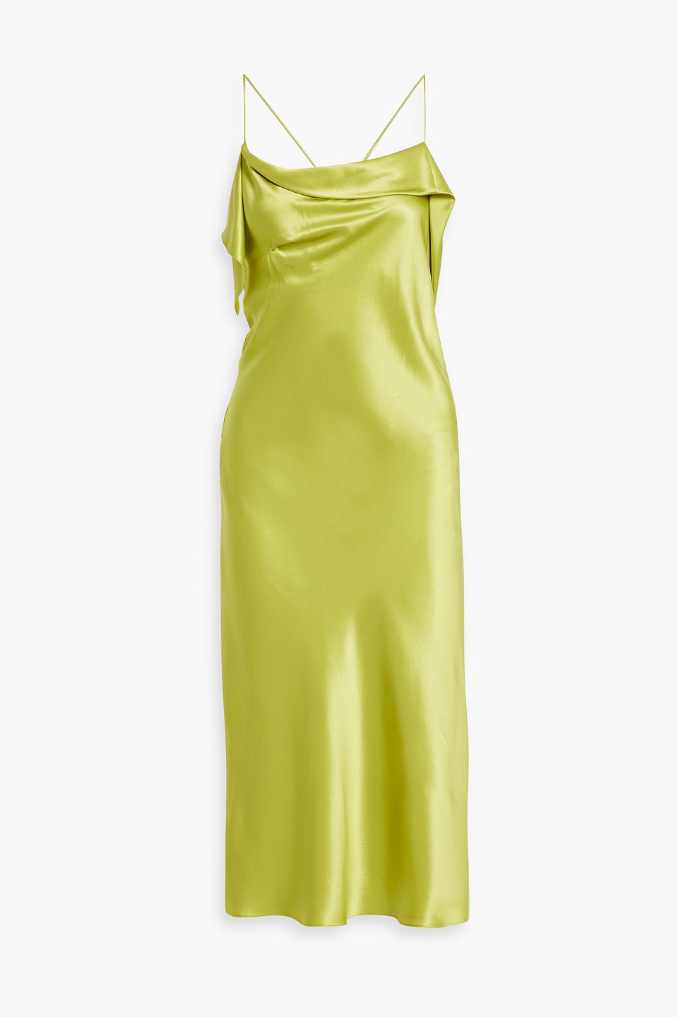 Shop Michelle Mason Draped Silk-satin Midi Slip Dress In Chartreuse