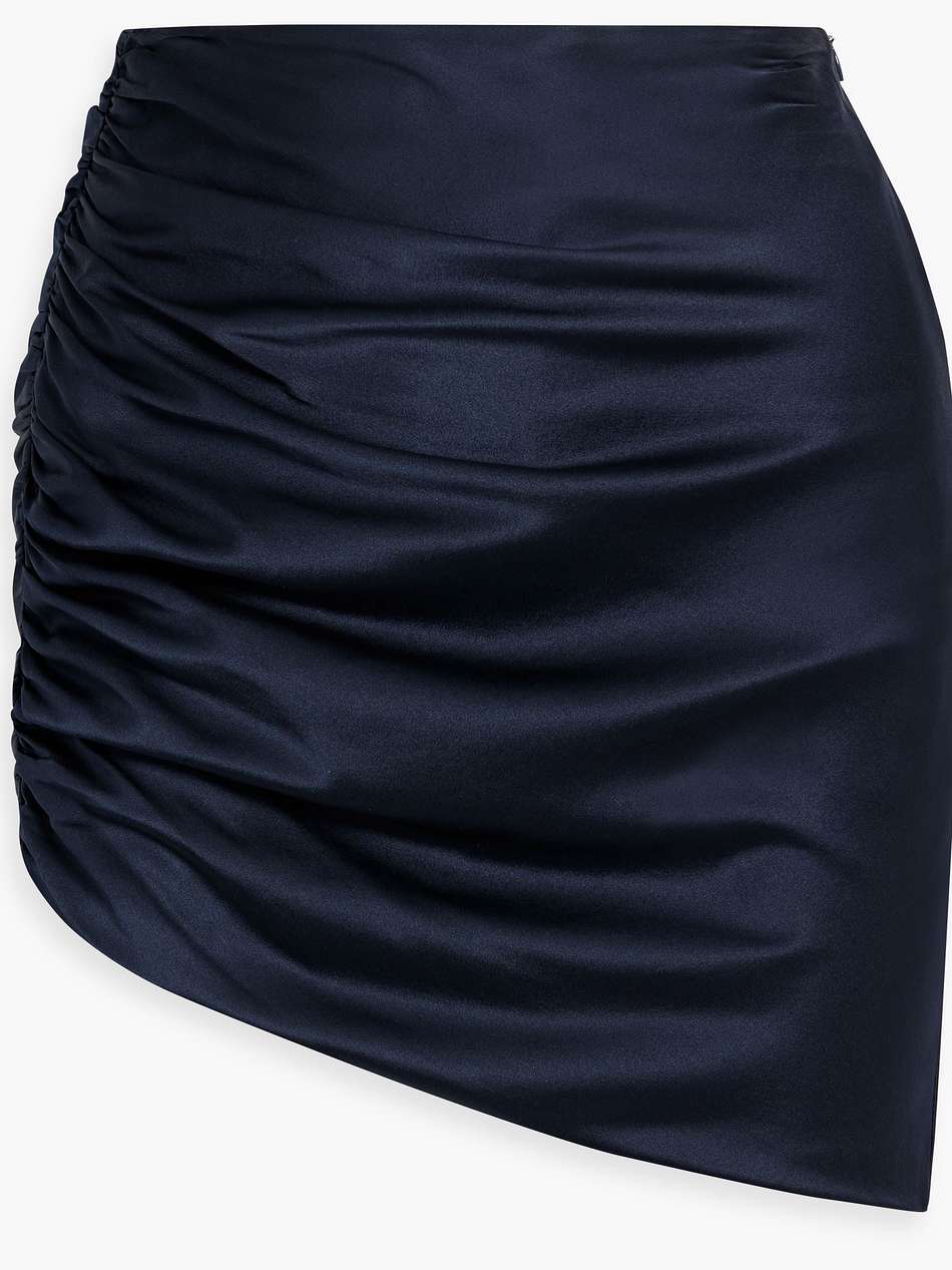 asymmetric ruched silk-satin mini skirt