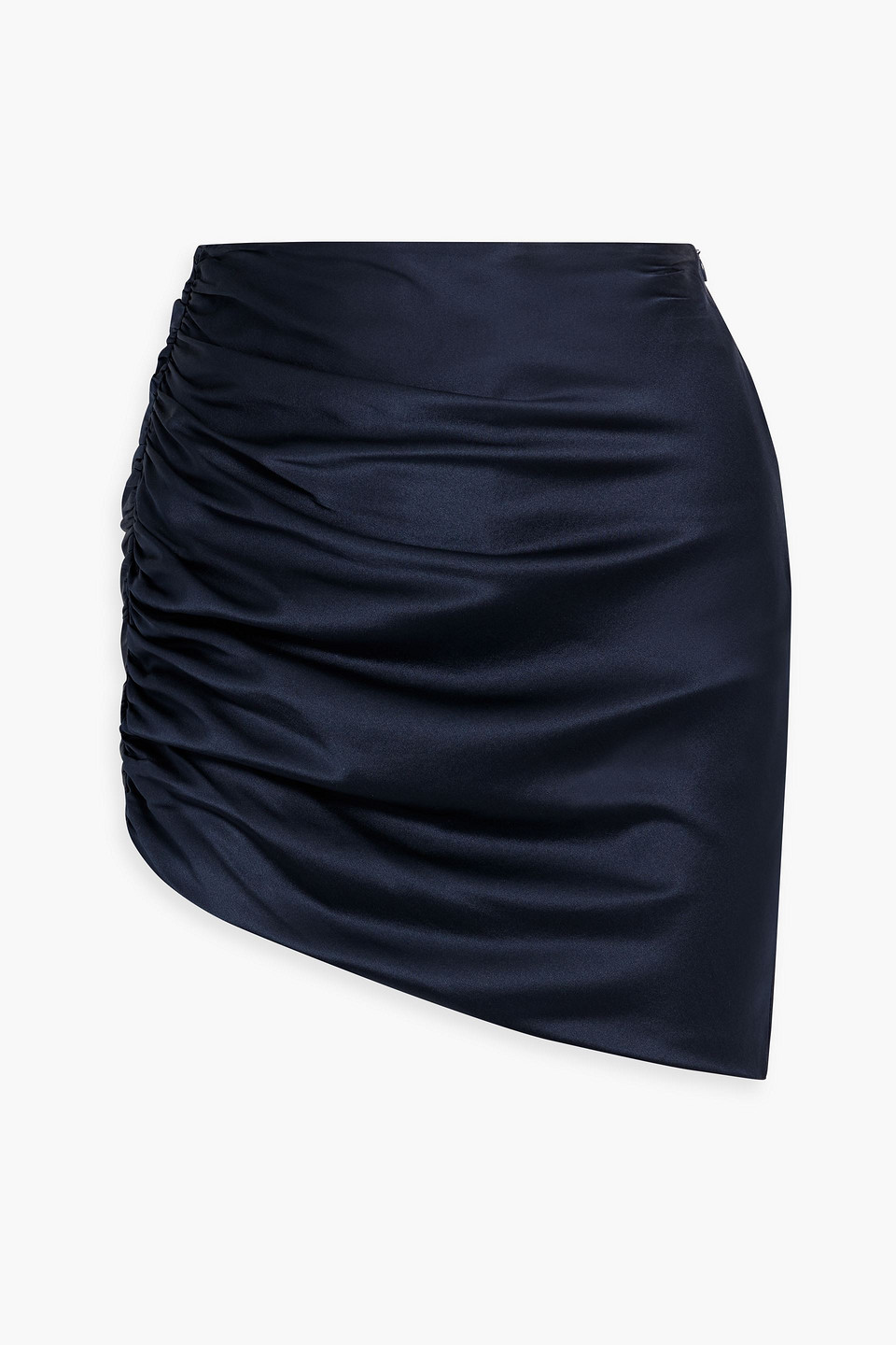 Michelle Mason Asymmetric Ruched Silk-satin Mini Skirt In Midnight Blue