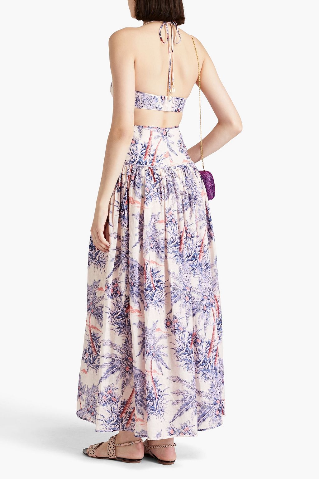 ZIMMERMANN Cutout printed linen halterneck maxi dress