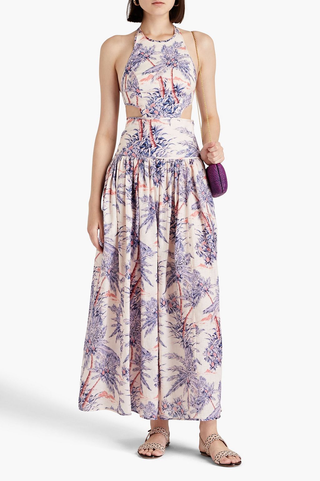 ZIMMERMANN Cutout printed linen halterneck maxi dress