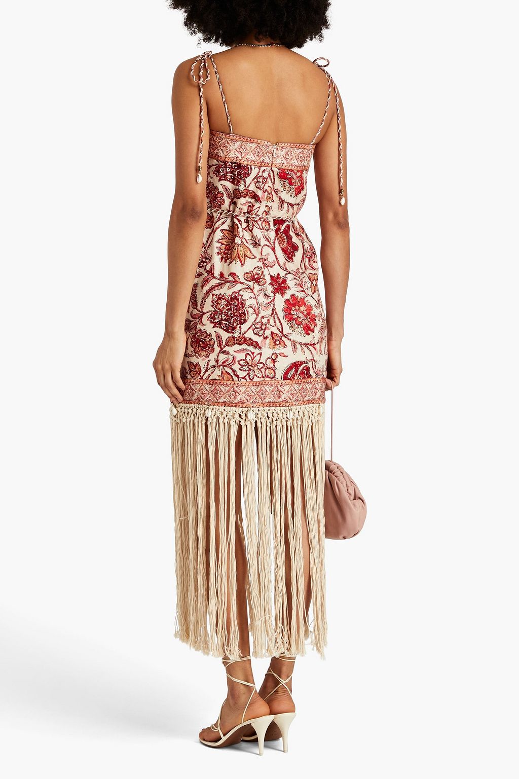 ZIMMERMANN Fringed floral-print linen and macramé maxi dress