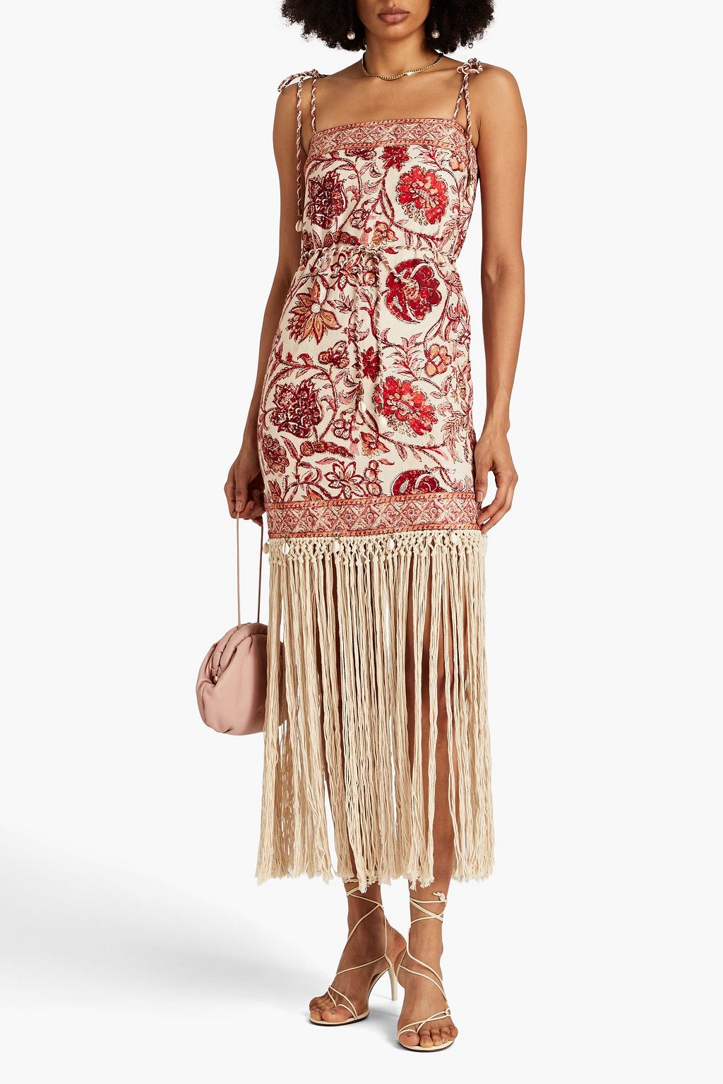ZIMMERMANN Fringed floral-print linen and macramé maxi dress