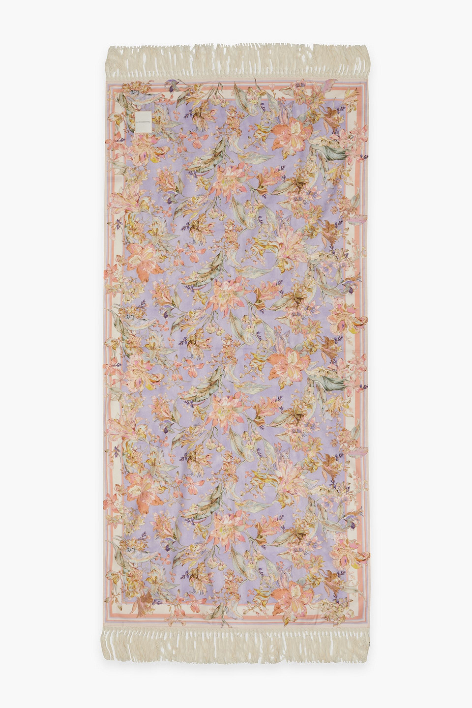 Zimmermann Fringed Floral-print Cotton Beach Towel In Lavender