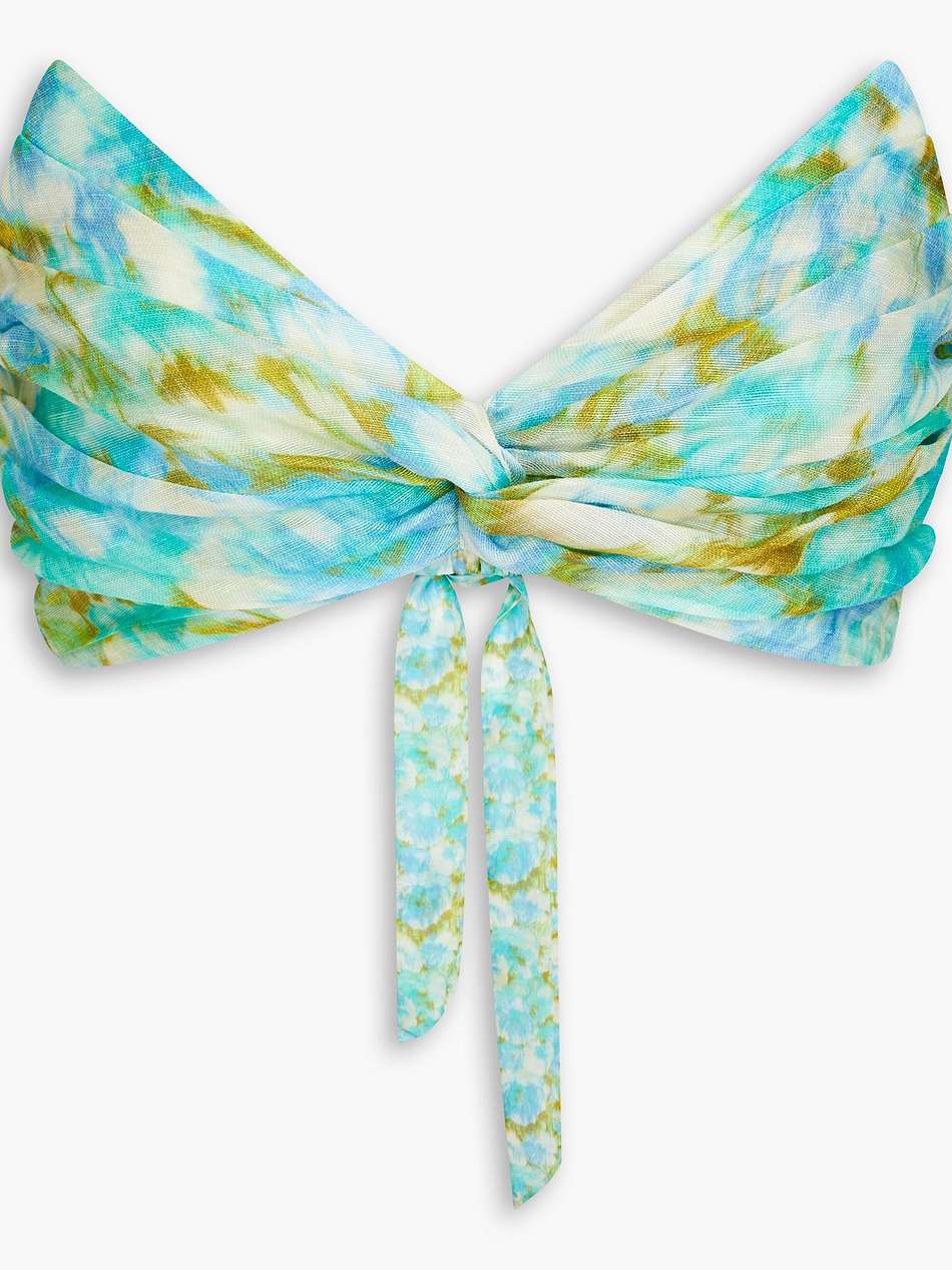 strapless floral-print linen and silk-blend bra top
