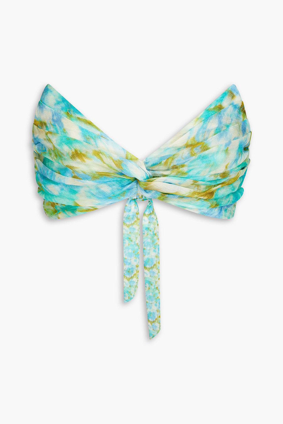 Zimmermann Strapless Floral-print Linen And Silk-blend Bra Top In Turquoise