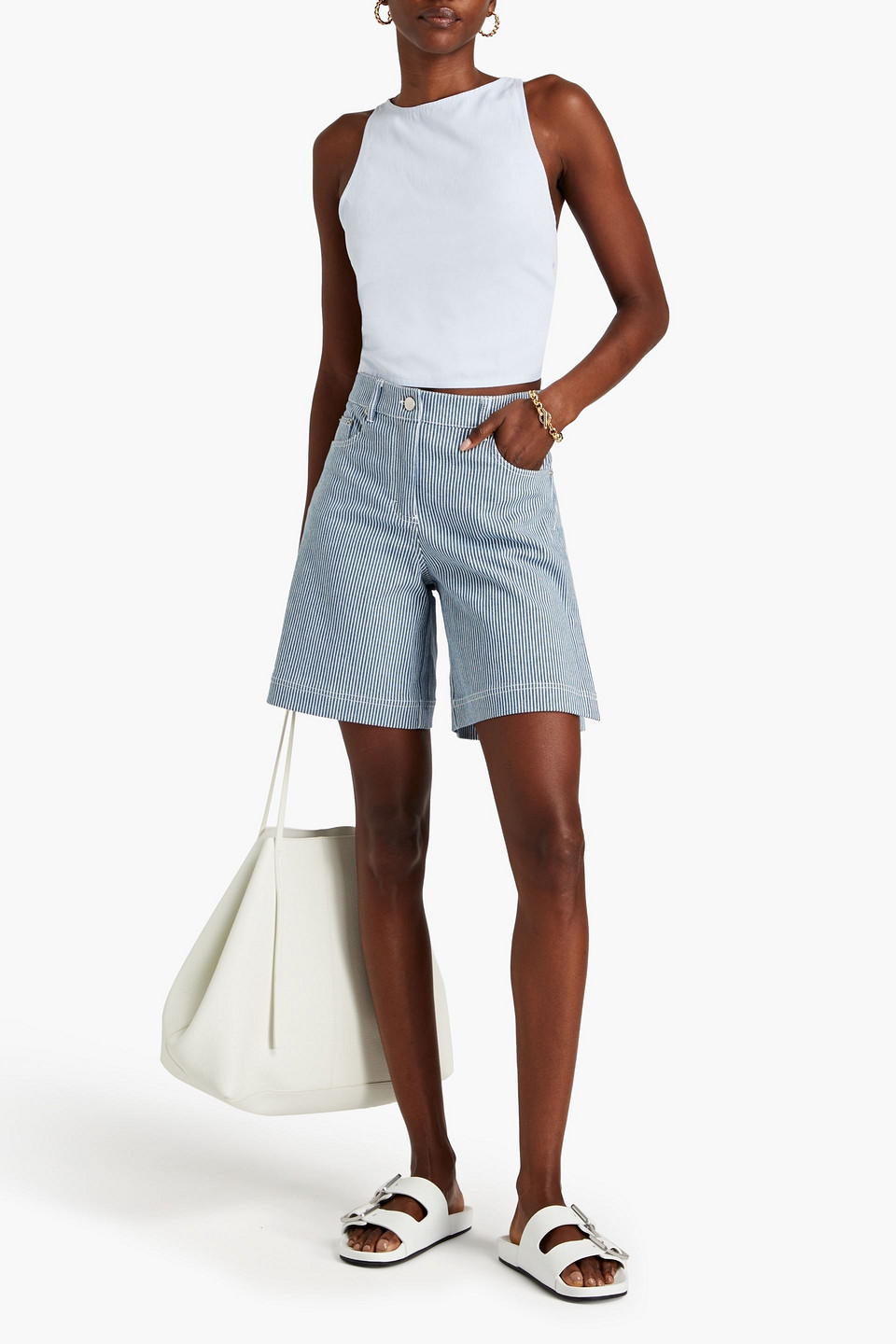 Shop Remain Birger Christensen Striped Denim Shorts In Blue