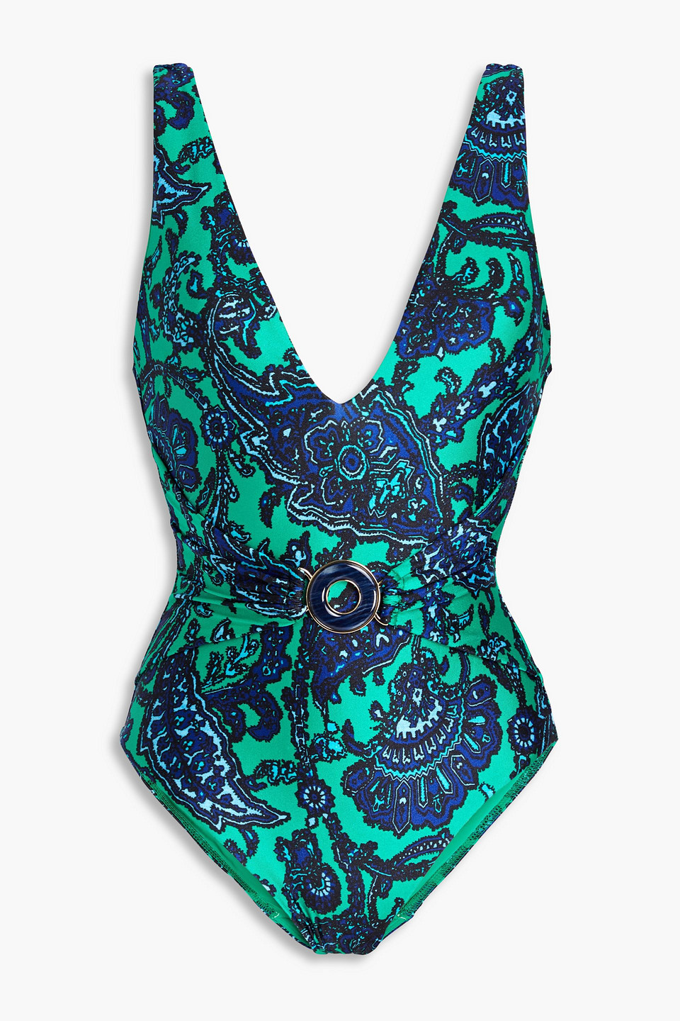 Zimmermann Tiggy Embellished Paisley-print Swimsuit In Emerald