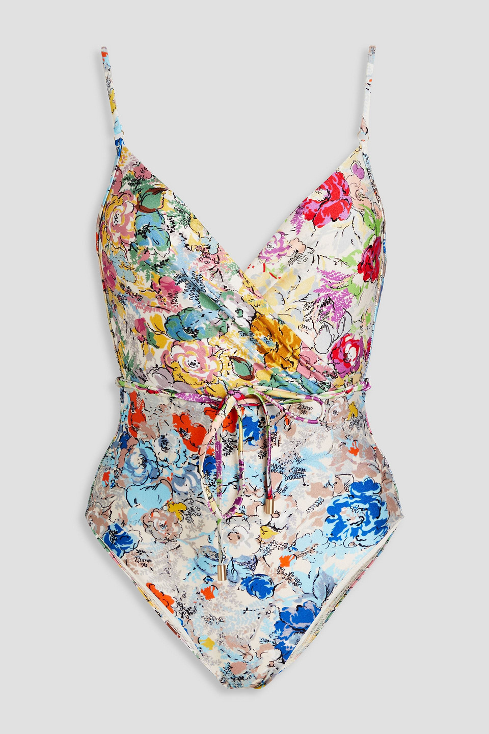 Zimmermann Wrap-effect Floral-print Swimsuit In Ivory