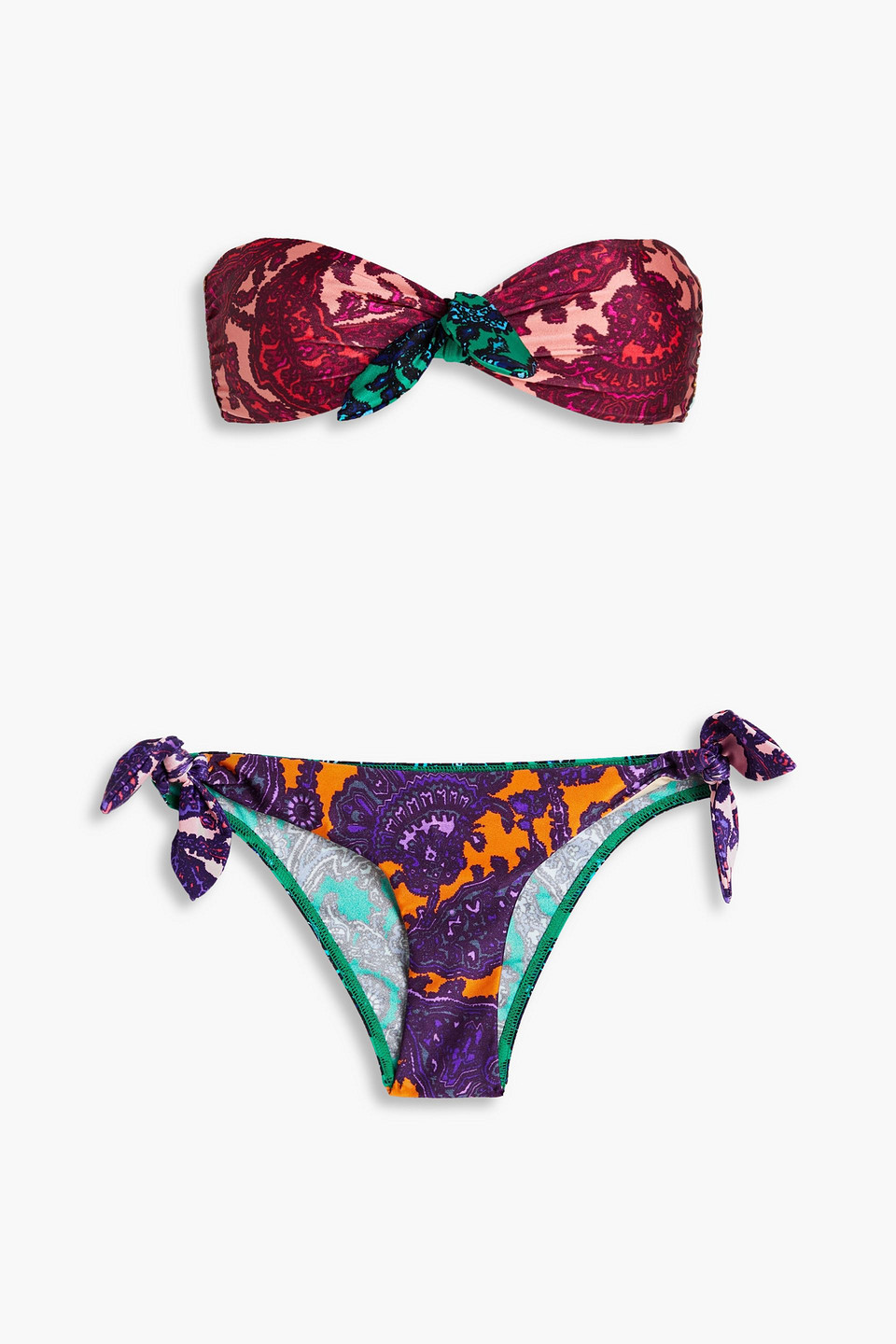 Zimmermann Bow-detailed Printed Bandeau Bikini In Pink