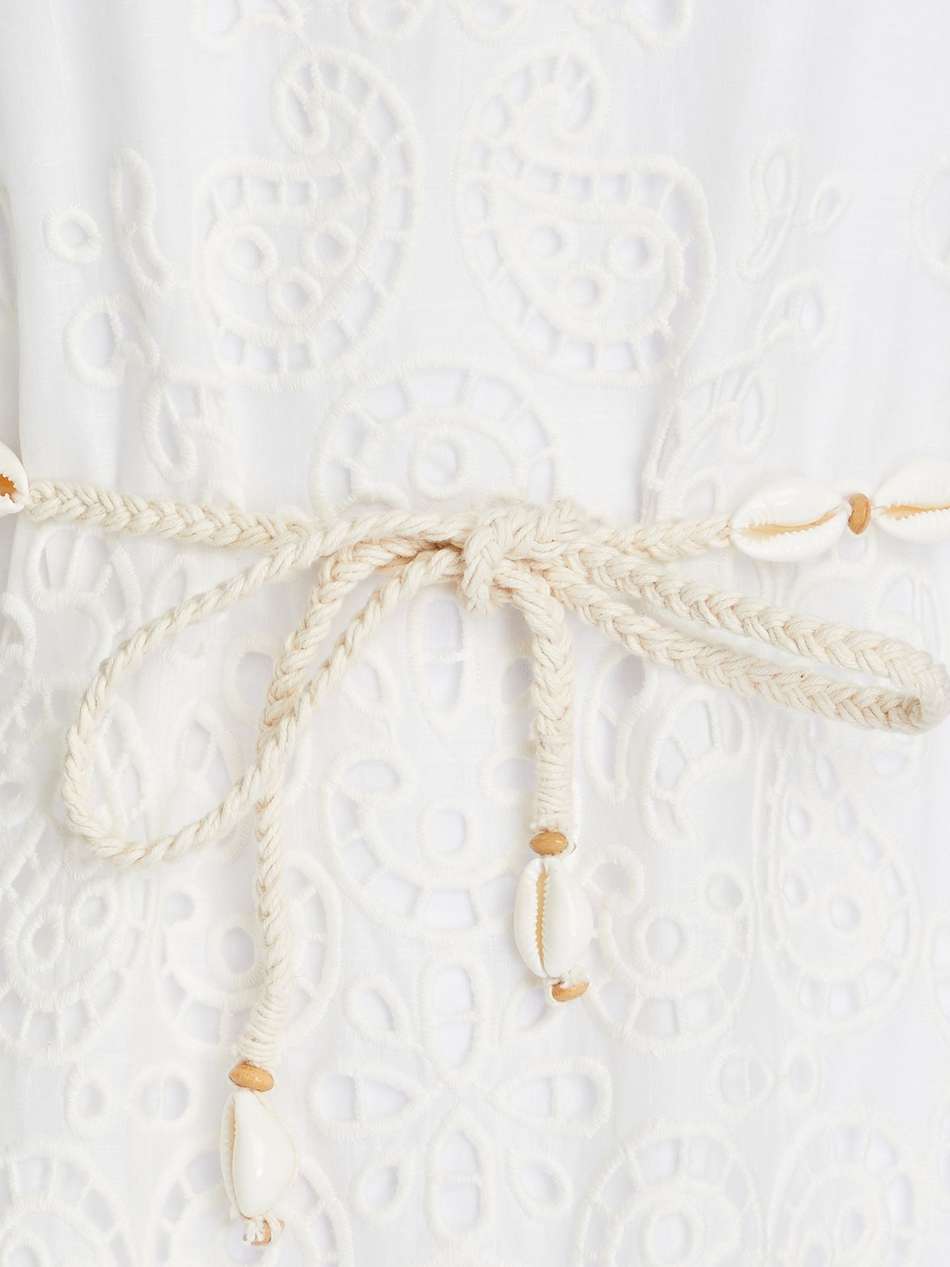 fringed broderie anglaise cotton and macramé maxi dress