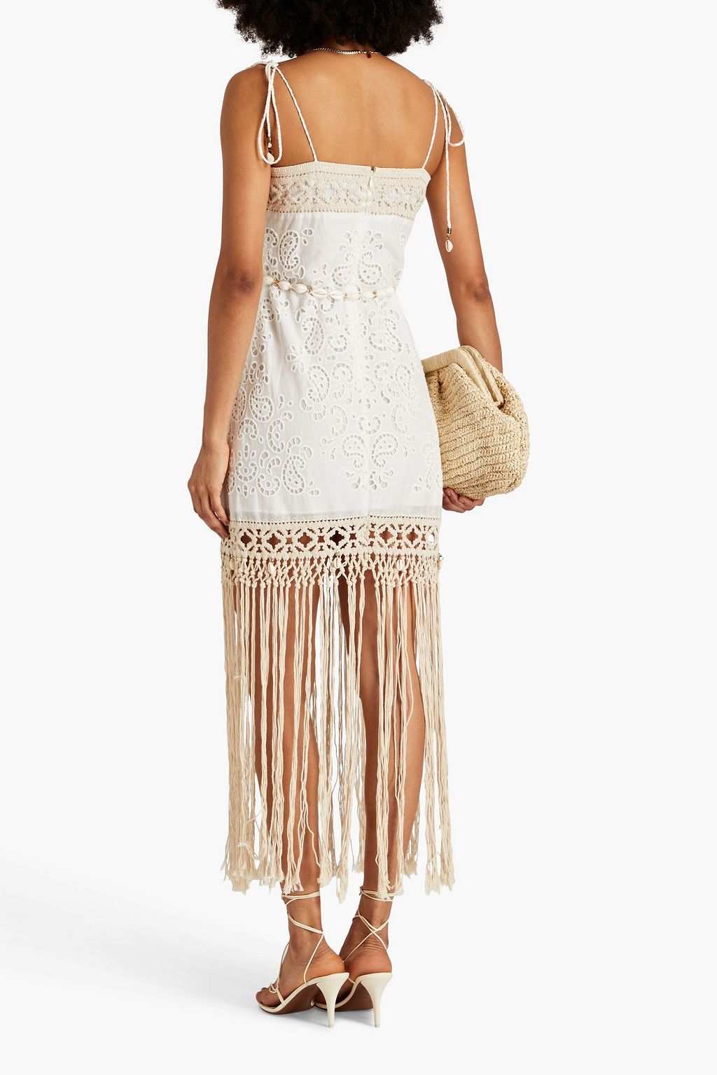 ZIMMERMANN Fringed broderie anglaise cotton and macramé maxi dress