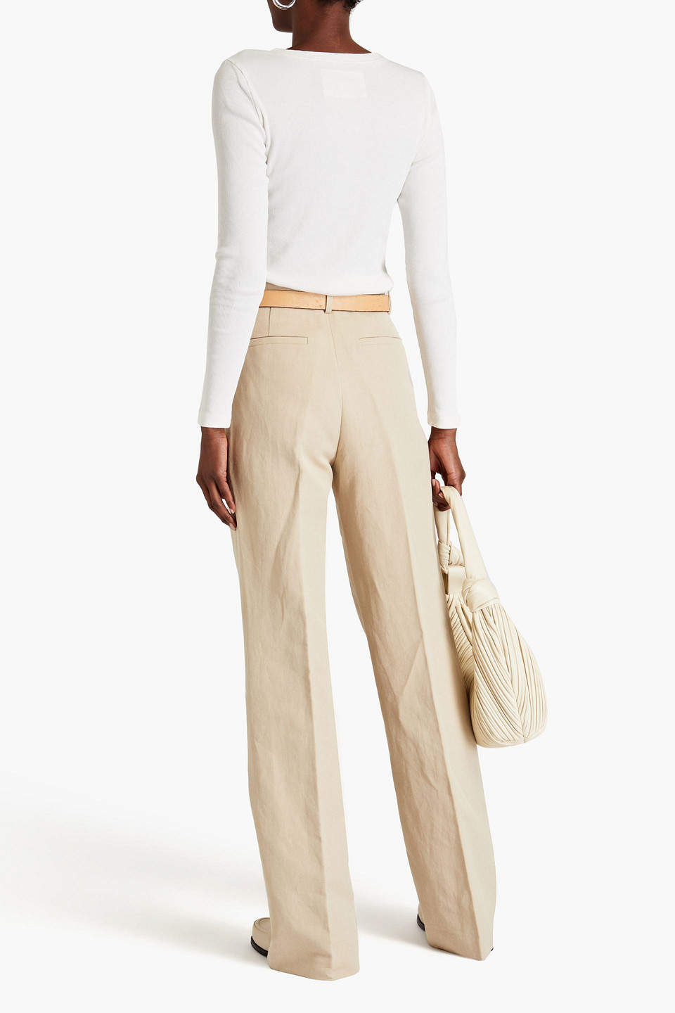 Shop Nili Lotan Pleated Cotton-blend Canvas Wide-leg Pants In Sand
