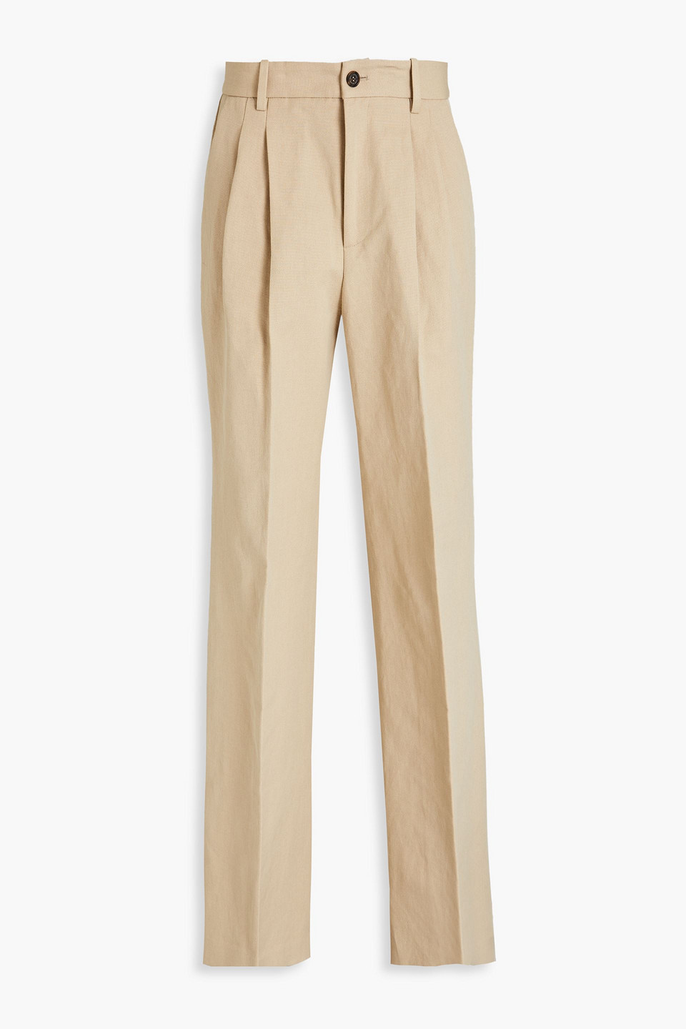 Nili Lotan Pleated Cotton-blend Canvas Wide-leg Trousers In Sand